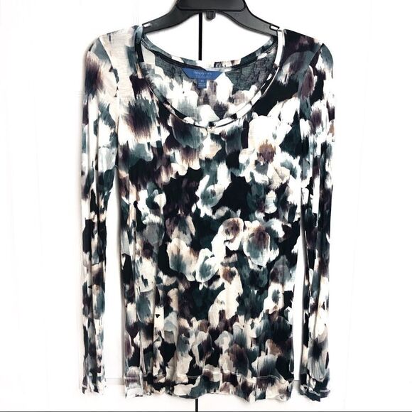 Simply Vera Vera Wang Top Round Neck Abstract Green Tan Black Long Sleeve XS - Picture 1 of 7